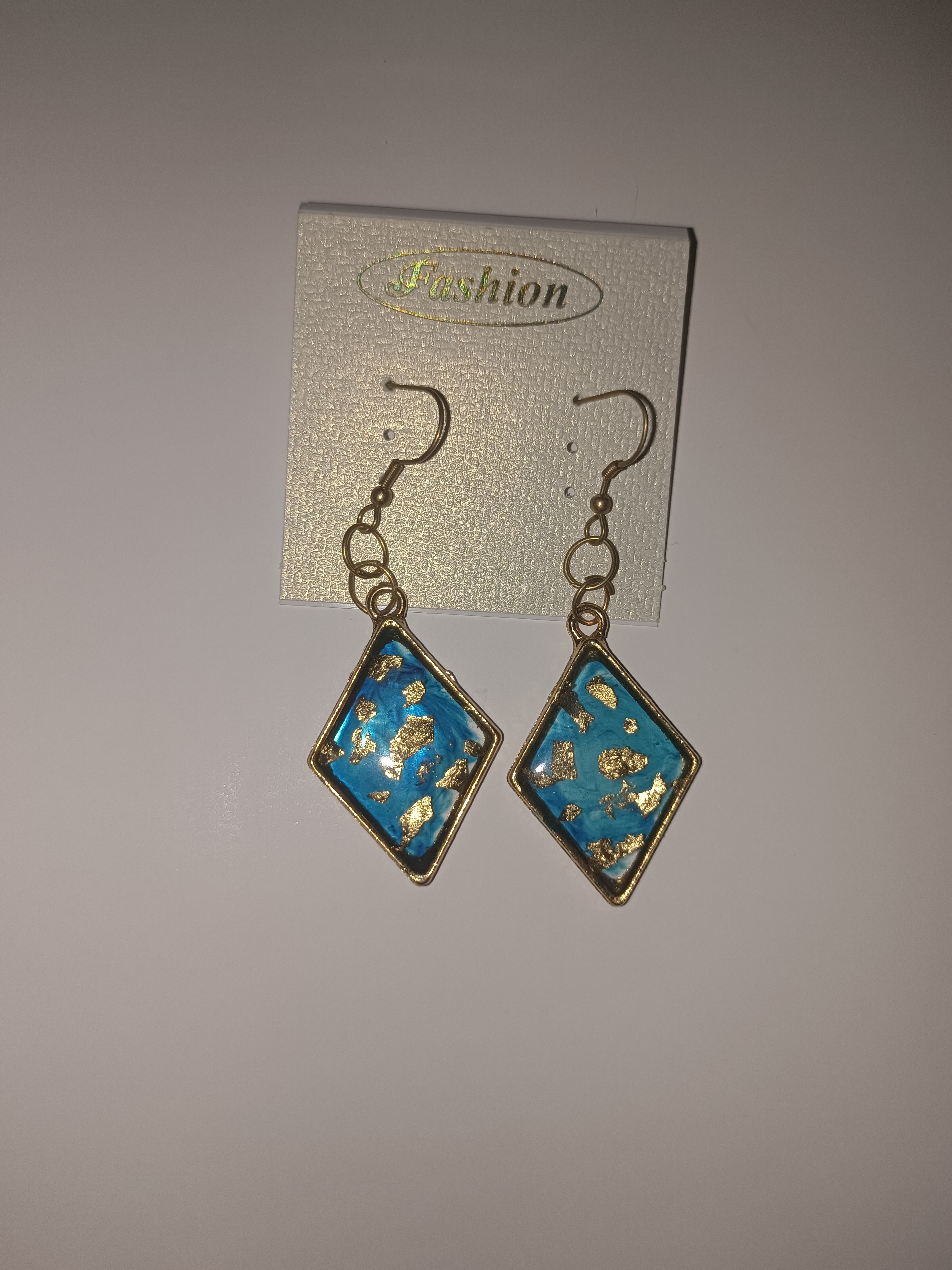 Blue Diamond Shape Drop Earrings