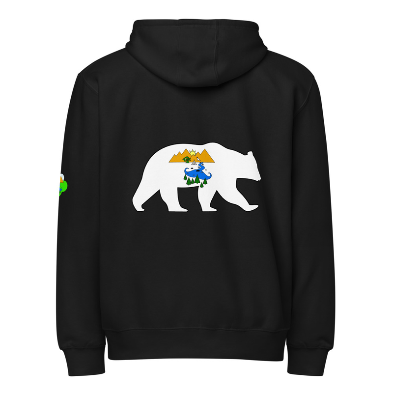 Premium full zip hoodie with image on back and left shoulder.