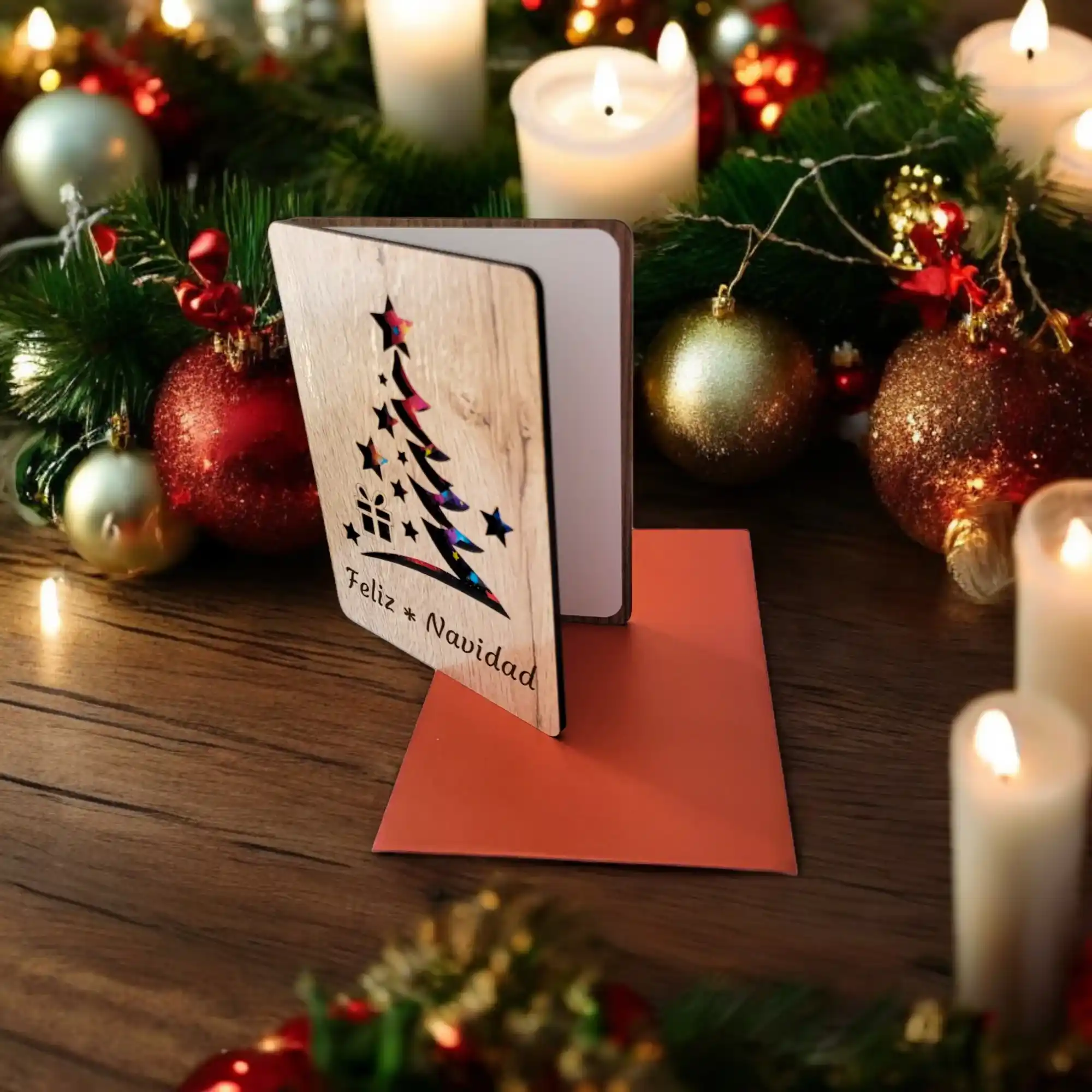 Tarjeta de madera “Feliz Navidad”
