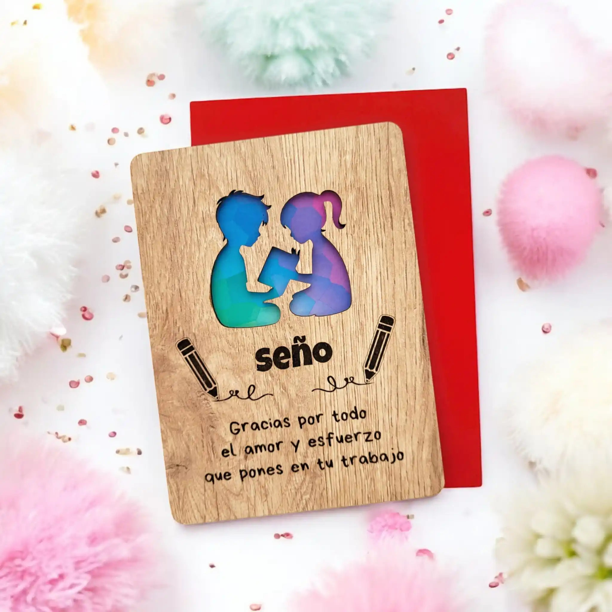 Tarjeta de madera “Seño” – Agradecimiento a la profesora