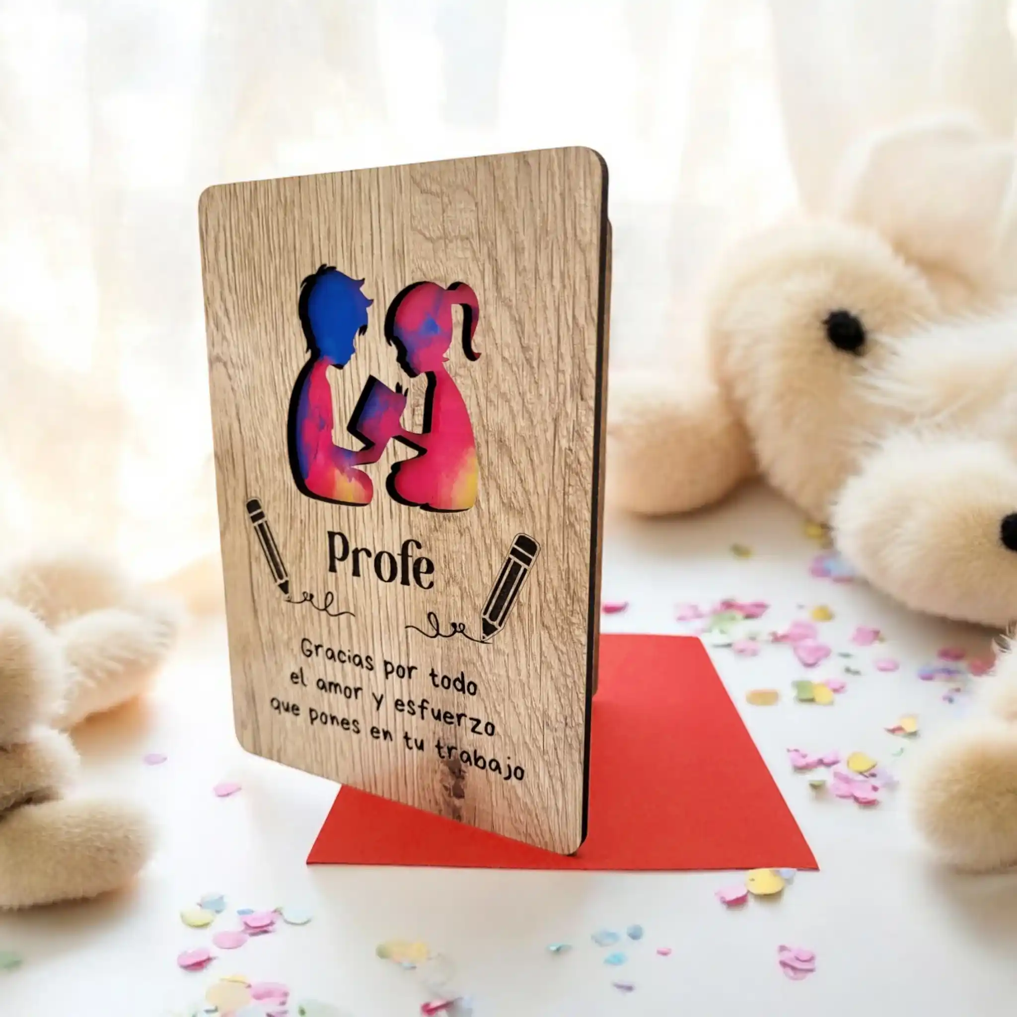 Tarjeta de madera “Profe” – Regalo para profesor/a