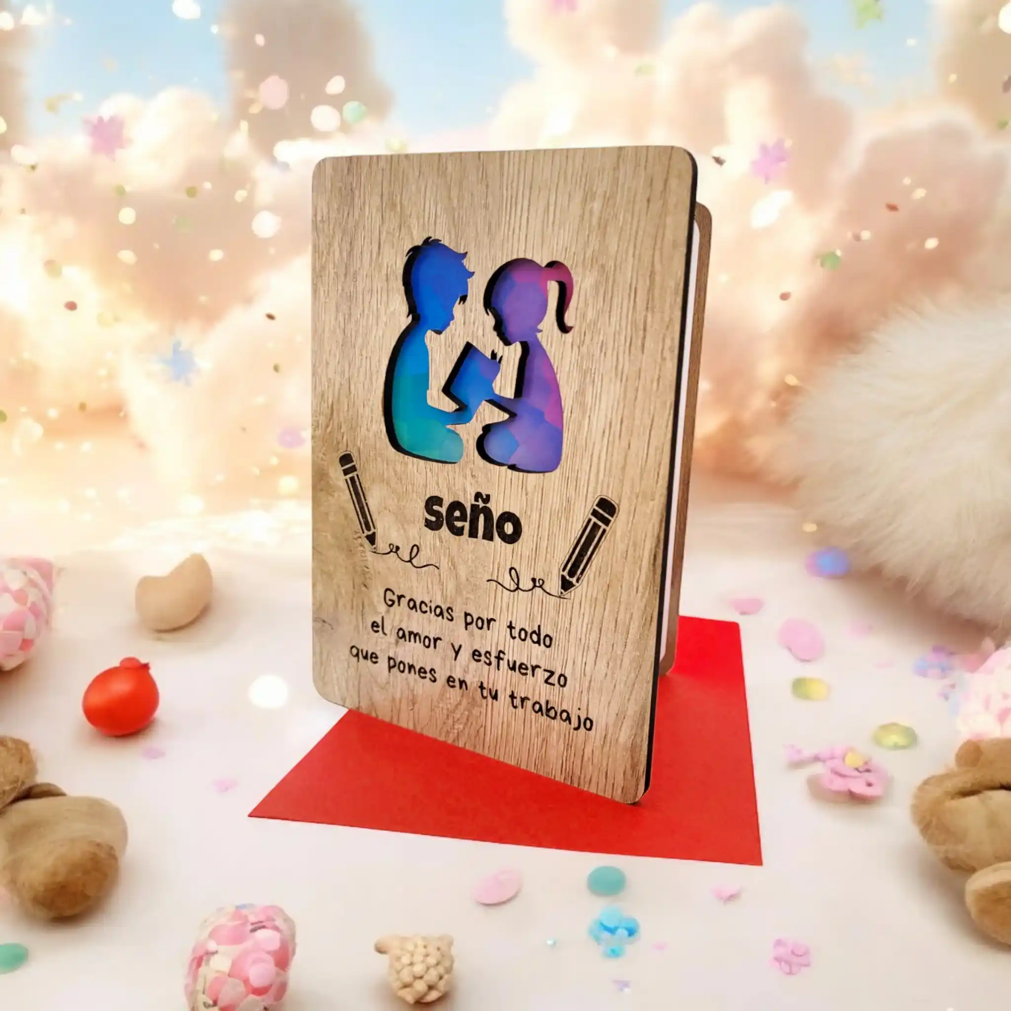 Tarjeta de madera “Seño” – Agradecimiento a la profesora