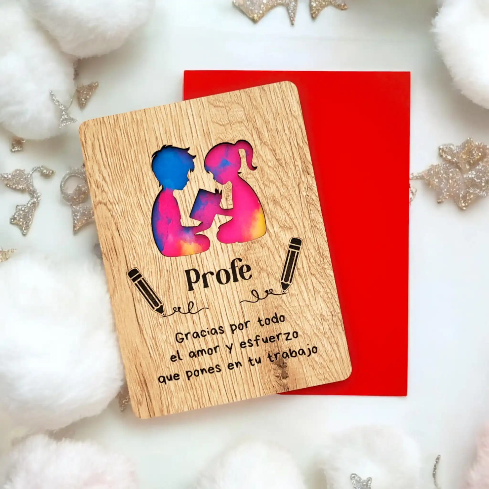 Tarjeta de madera “Profe” – Regalo para profesor/a