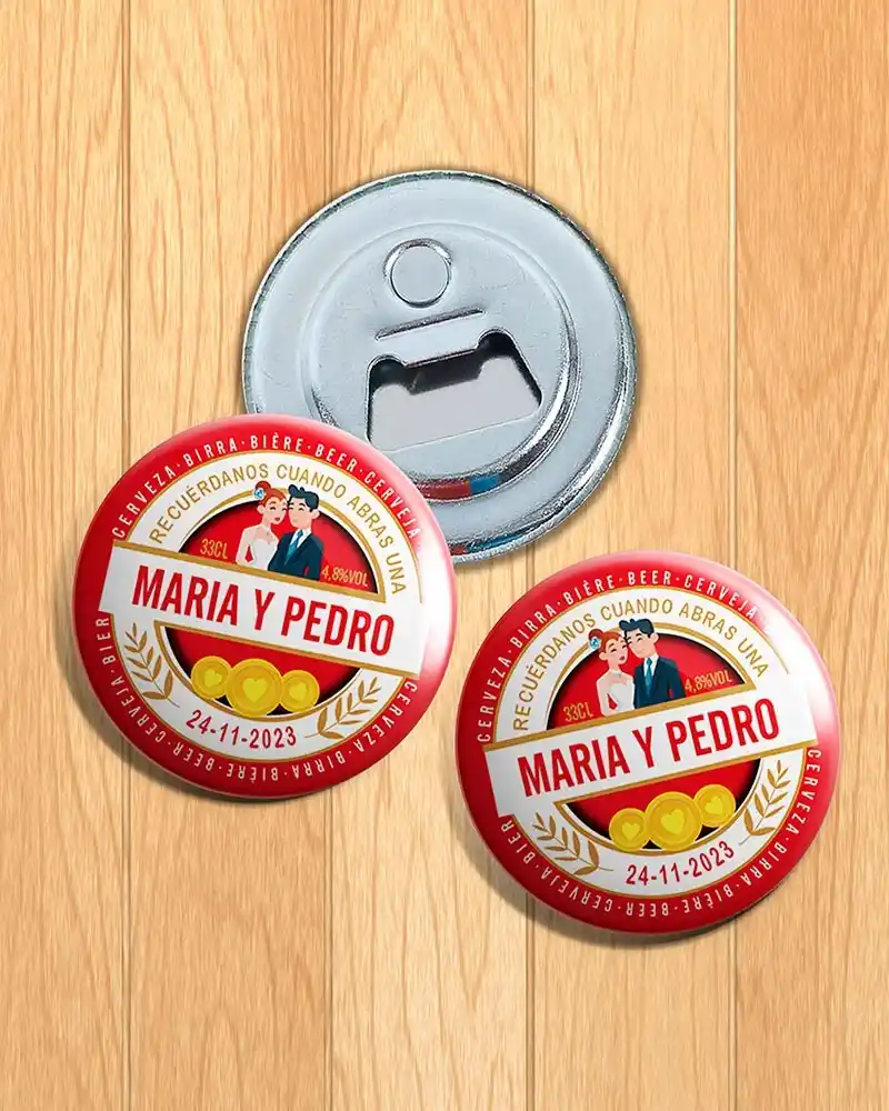 Chapas con abrebotellas personalizadas (100 Uds.)