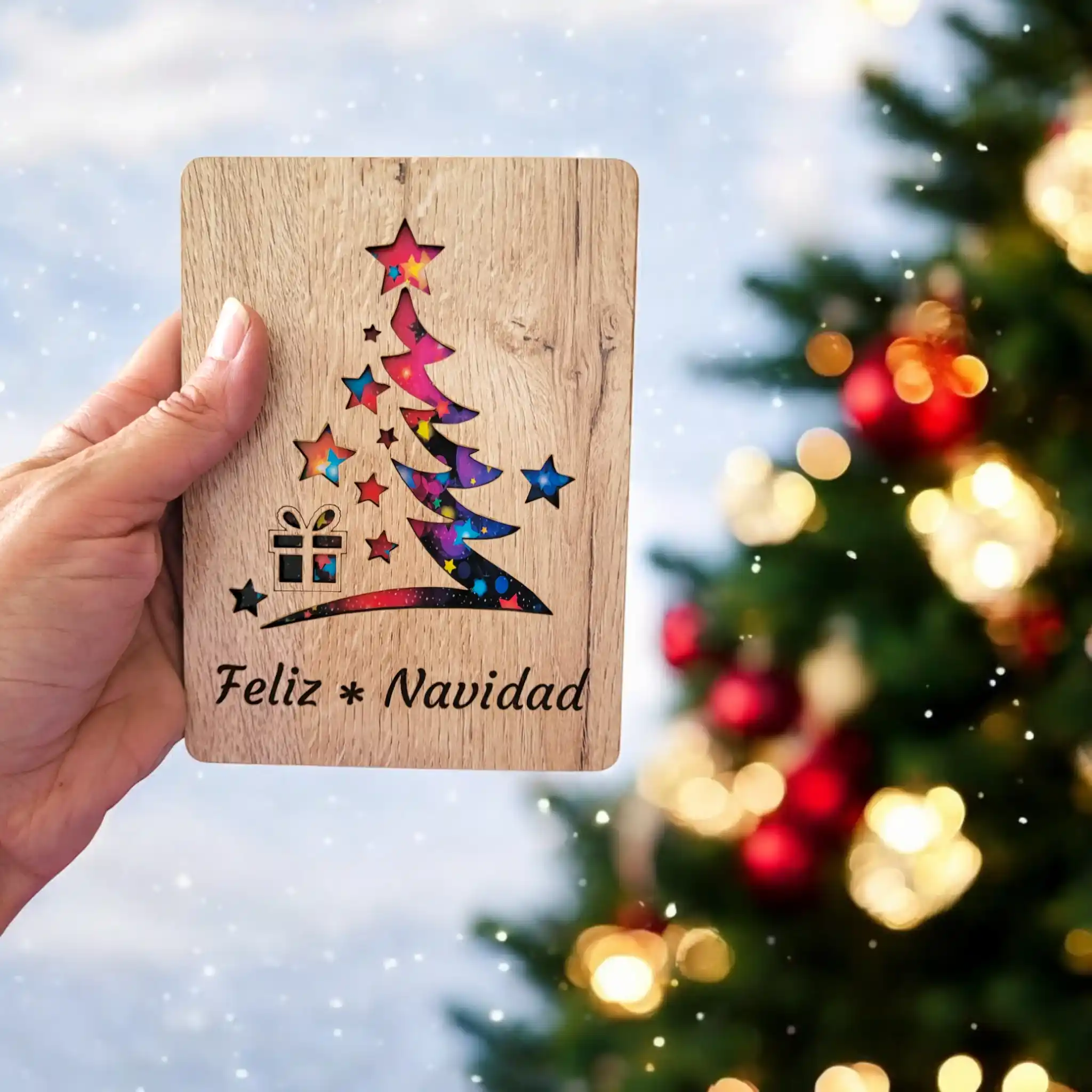 Tarjeta de madera “Feliz Navidad”