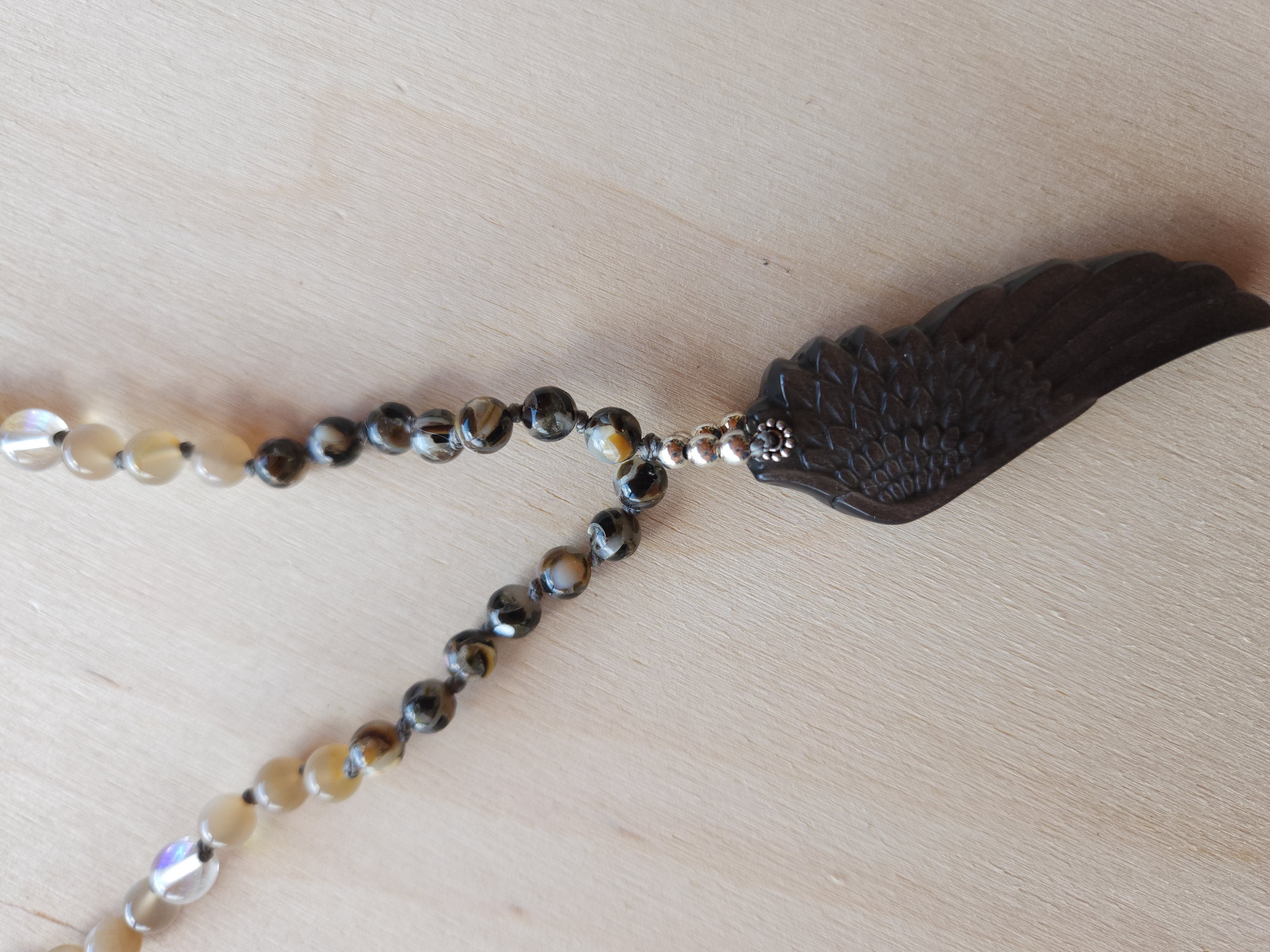 Guardian Light Magical Mala – 108 Beads with Angel Wing Pendant for Protection & Peace