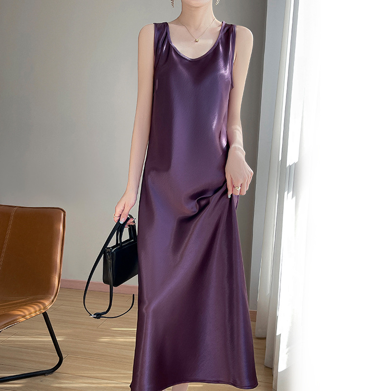 Sleeveless Burgundy Satin Dress