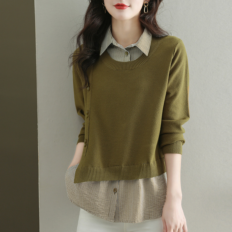 Women's Brown Knit Sweater With a Shirt (two pcs)