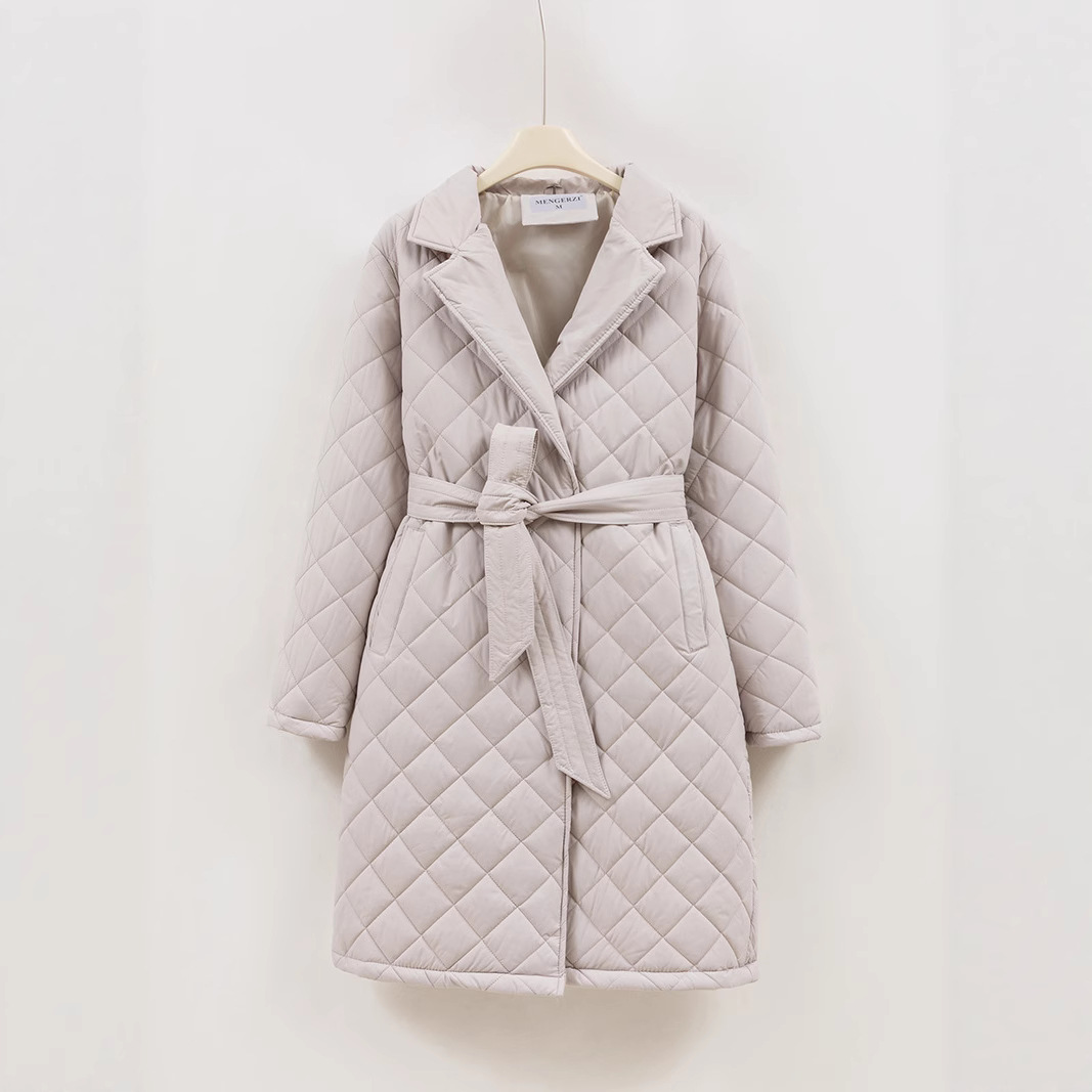 Quilted Beige Belted Coat