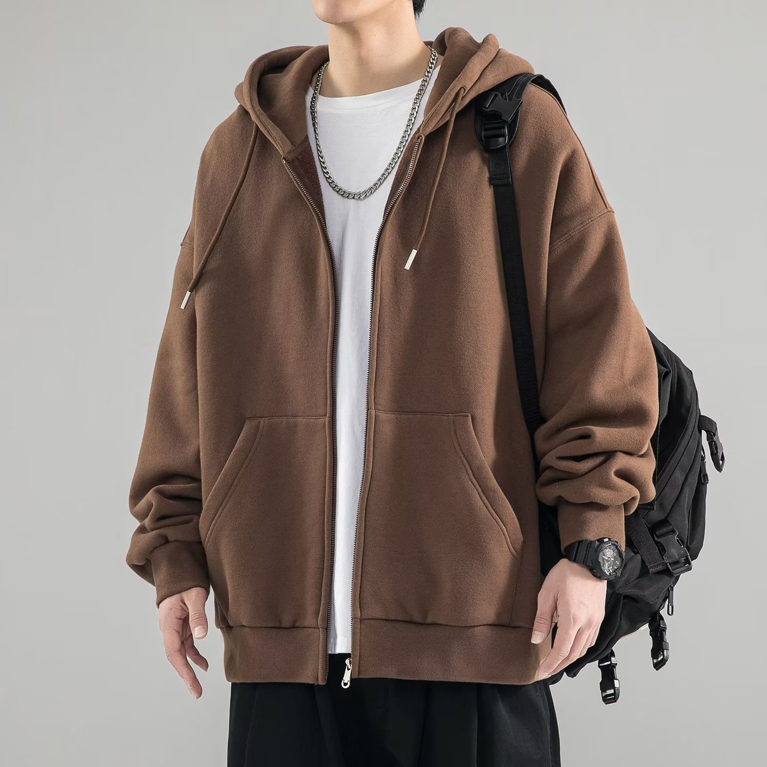 Brown Zip-Up Hoodie