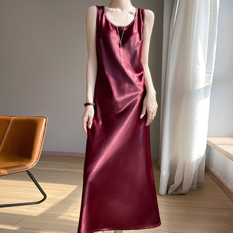 Sleeveless Burgundy Satin Dress