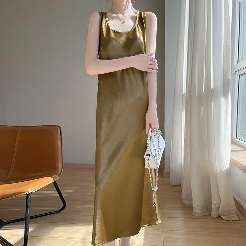 Sleeveless Burgundy Satin Dress