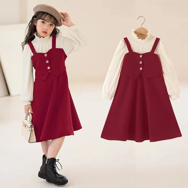 Girls' Elegant Brown Dress Set