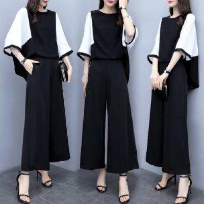 Women's Wide-Leg Black Pants Set (One Color)