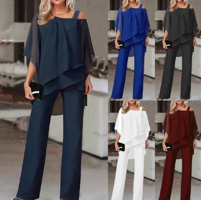 Elegant Women's Two-Piece Chiffon Pant Suit