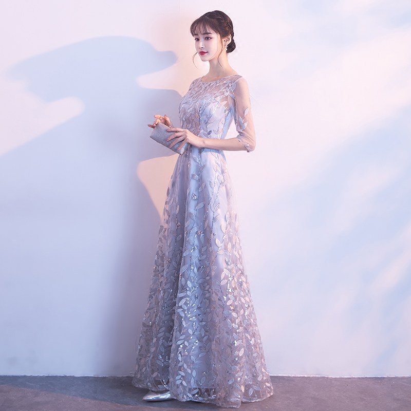 Elegant Silver Evening Gown/School Graduation Dress