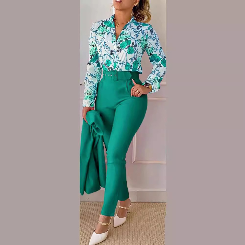 Green High-Waisted Tailored Pants