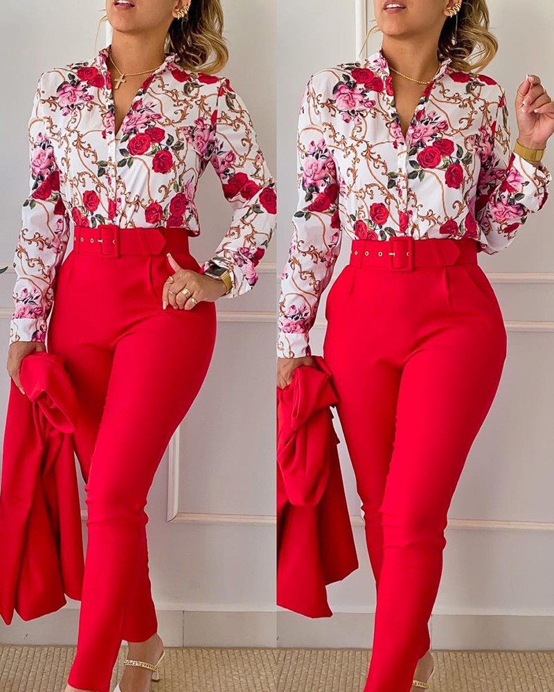 Green High-Waisted Tailored Pants