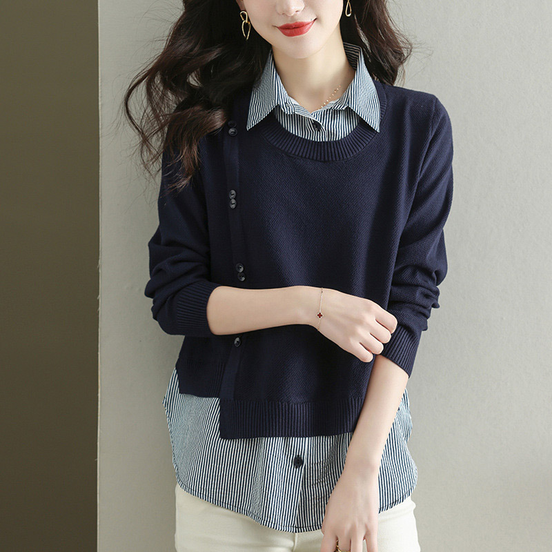 Women's Brown Knit Sweater With a Shirt (two pcs)