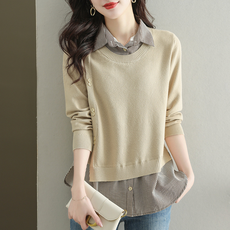 Women's Brown Knit Sweater With a Shirt (two pcs)