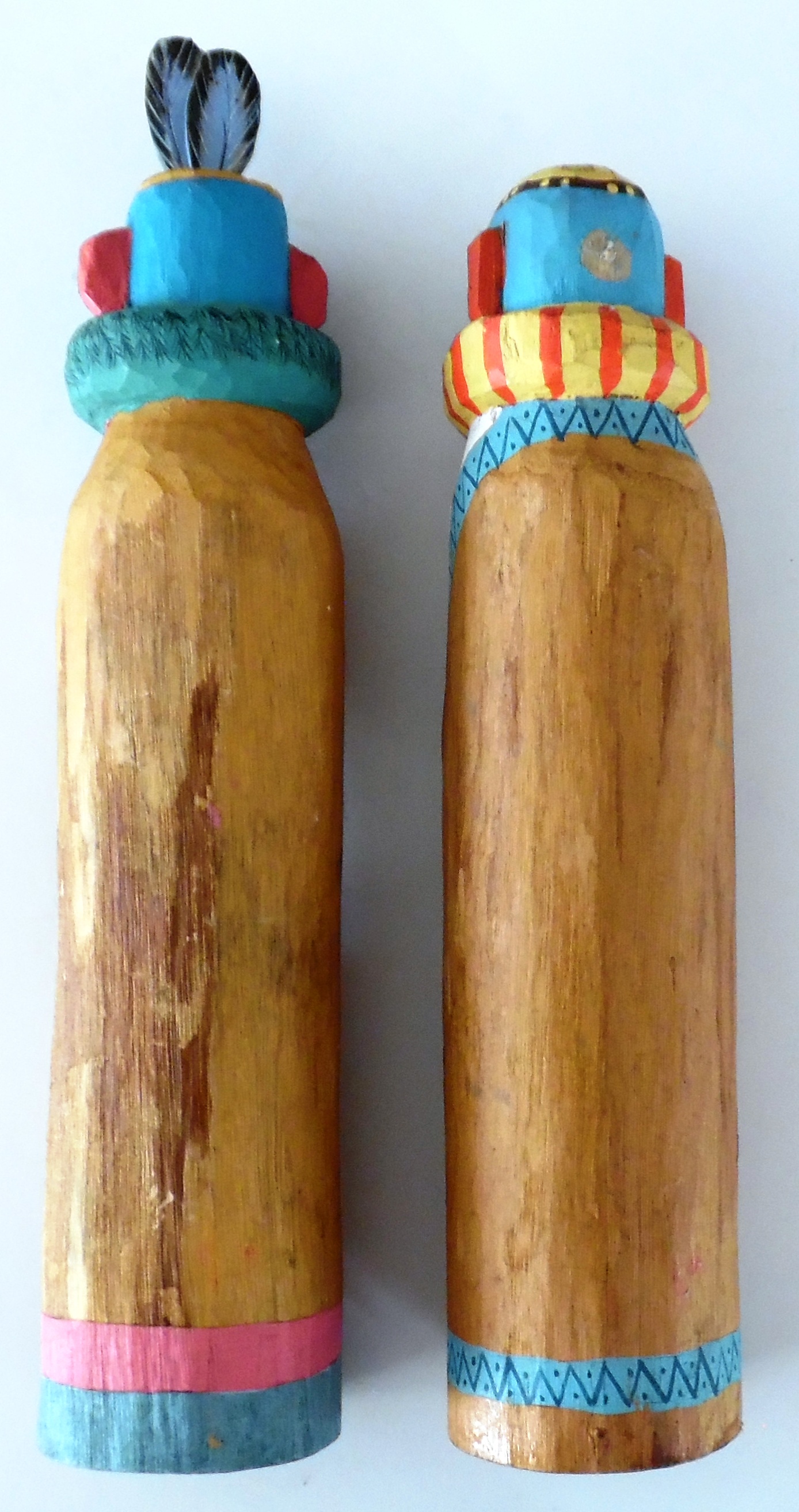 Two Native Wooden Statues Hand Carved + Painted Pre-Owned