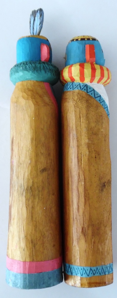 Two Native Wooden Statues Hand Carved + Painted Pre-Owned