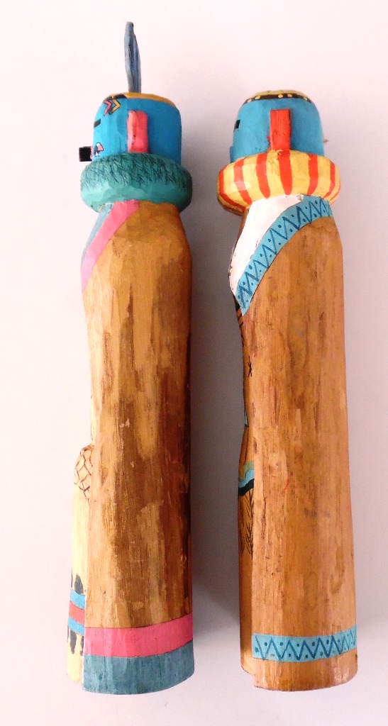 Two Native Wooden Statues Hand Carved + Painted Pre-Owned