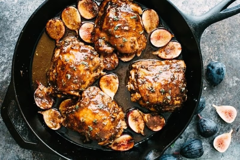 Chicken Thighs Baked with Prosciutto, Fresh Figs & Marsala