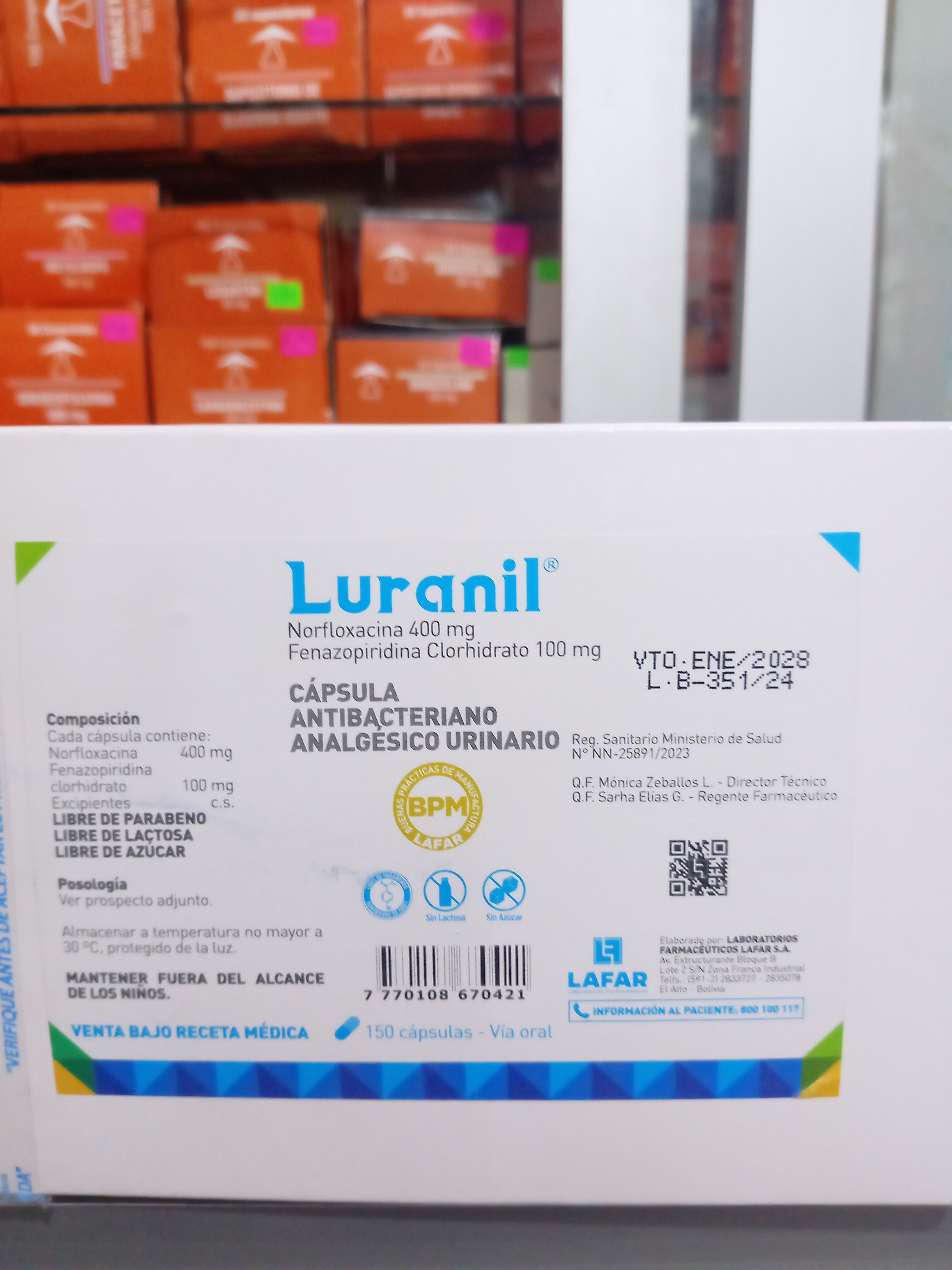 Luranil X capsulas Norfloxacina 400 Mg Fenazopiridina 100 Mg 
