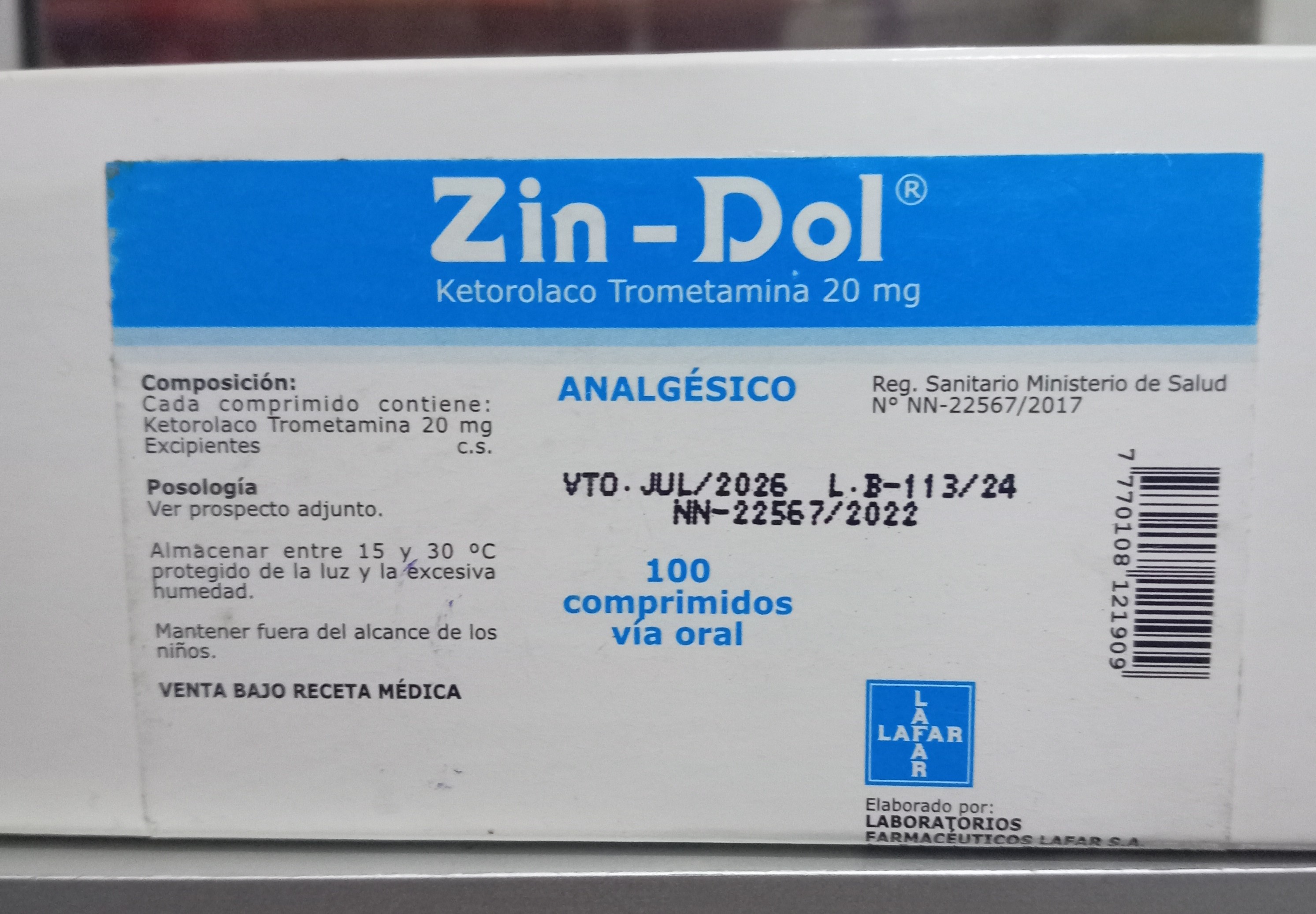 Zin-Dol X Comprimido Ketorolaco 20 mg