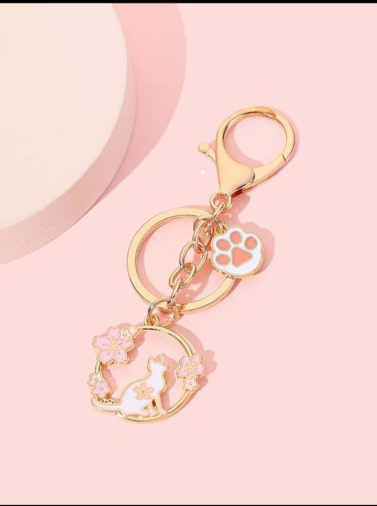 Cat and Paw Charm Keychain