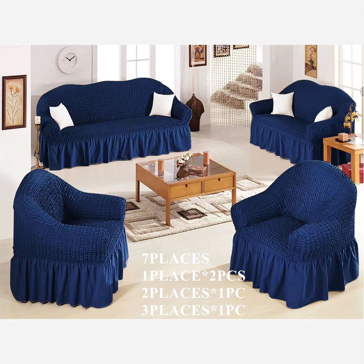 Housses de canapé bleues pour 7 places