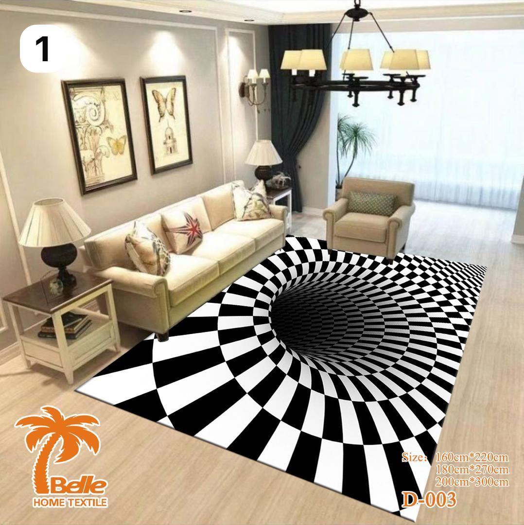 Tapis illusion d’optique blanc noir