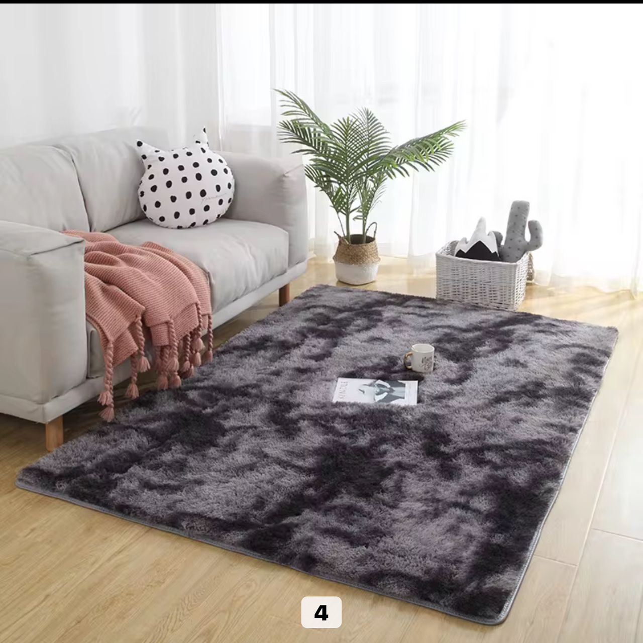 Tapis peluche moelleux gris