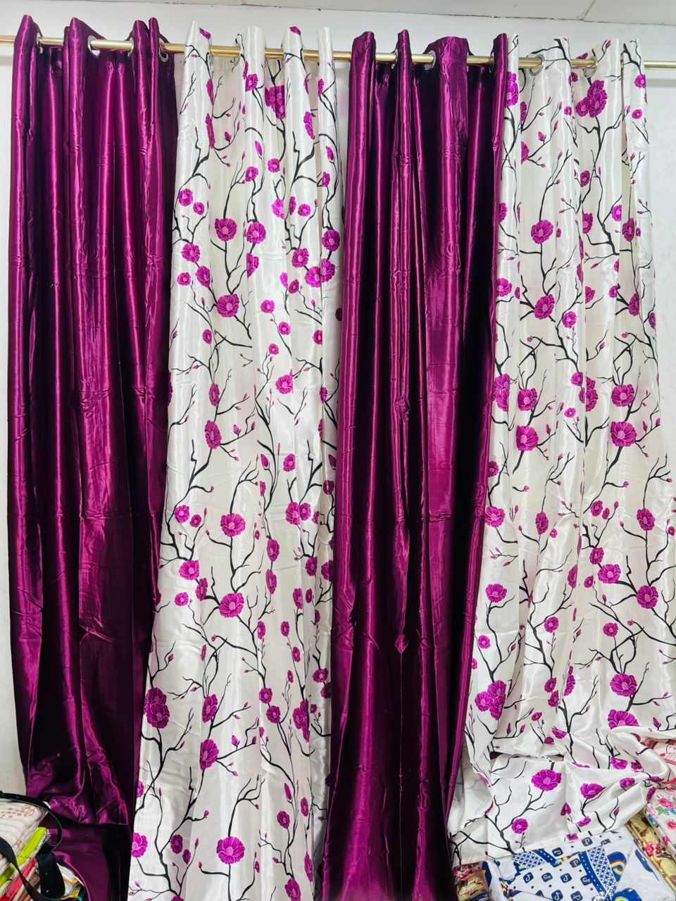 Rideaux élégants fleuri violet rose 4 pièces 1m50 X 2m70