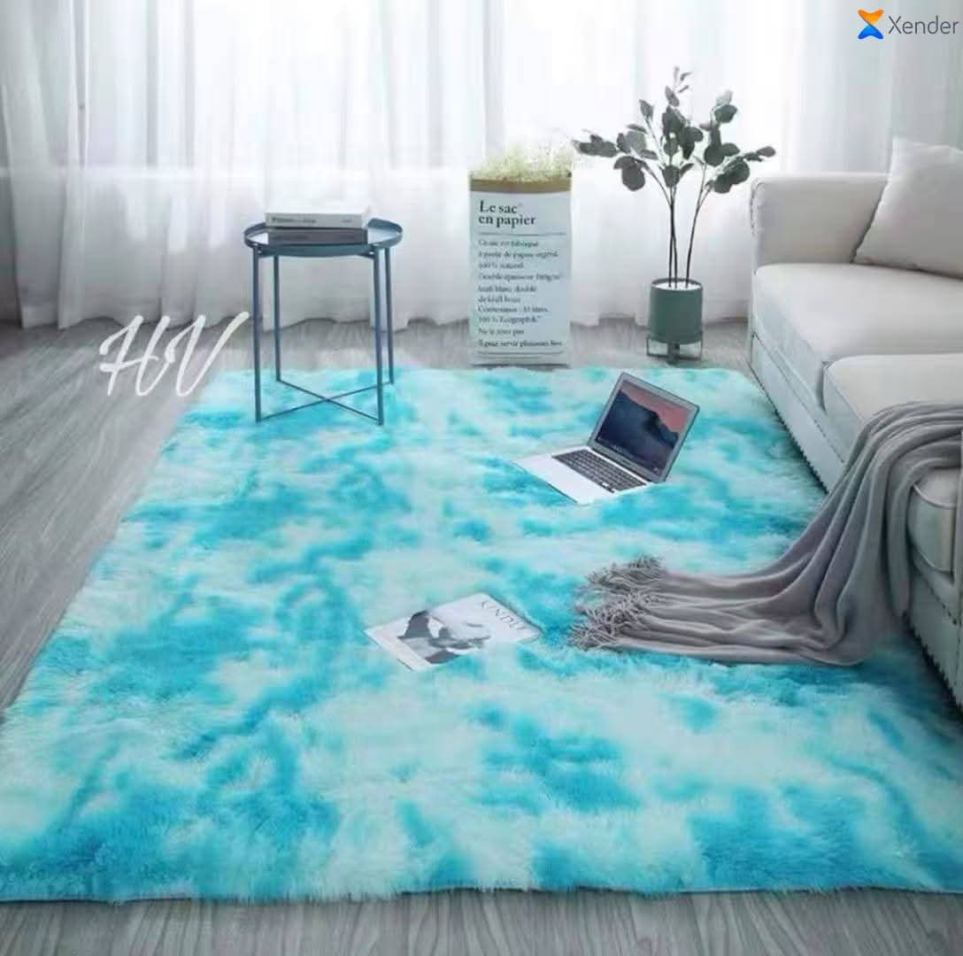 Tapis peluche bleu et blanc