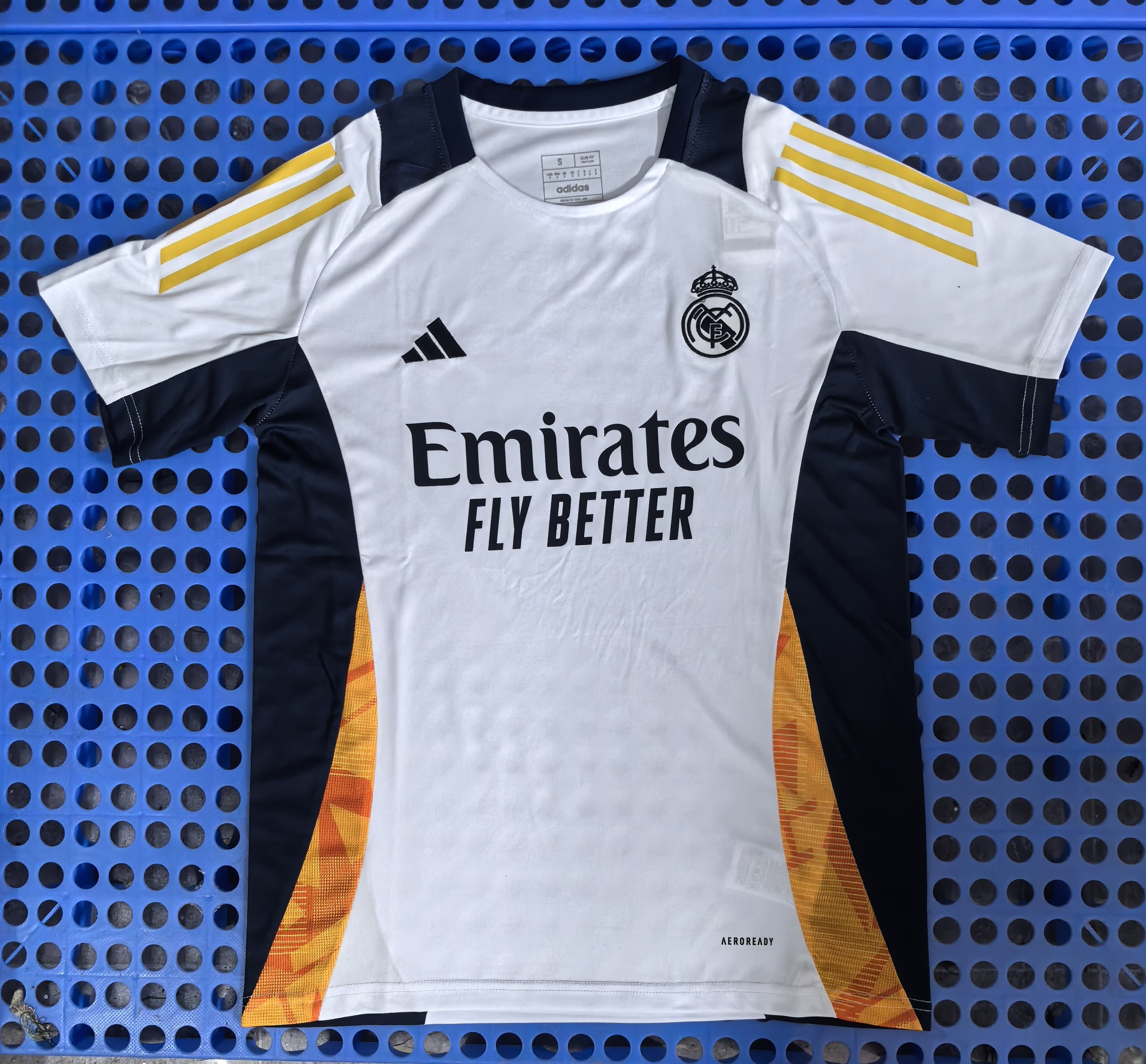 2025 Real Madrid Adidas Pre-match Training  Football Jersey White and Orange