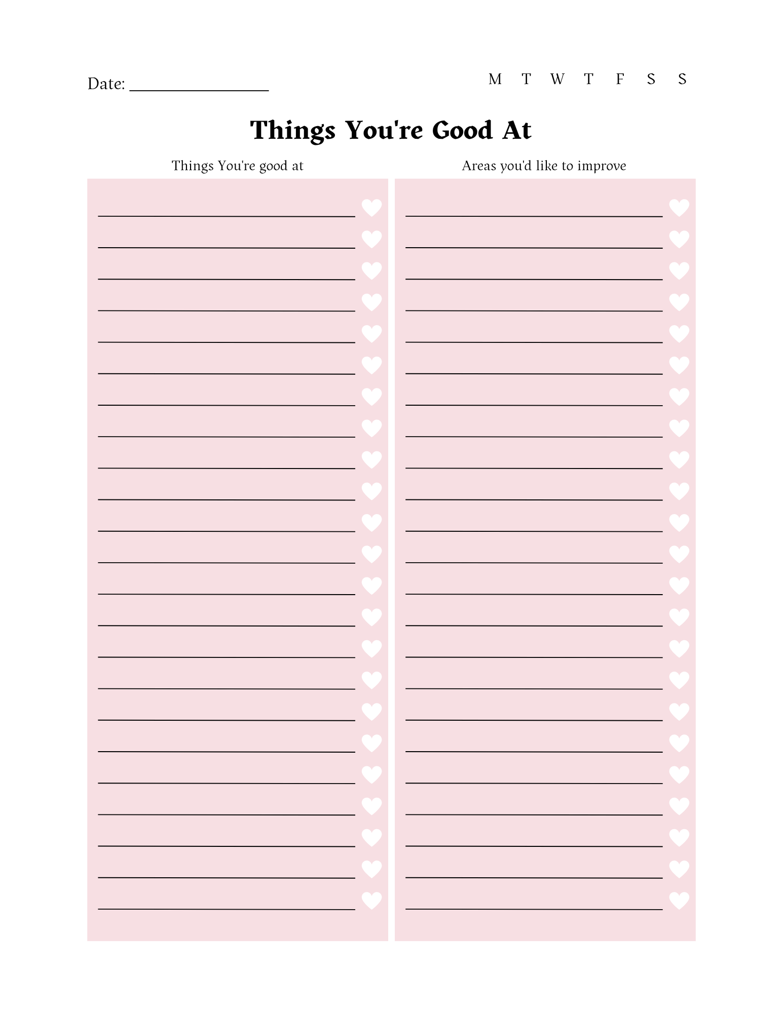 Things You're Good At Worksheet