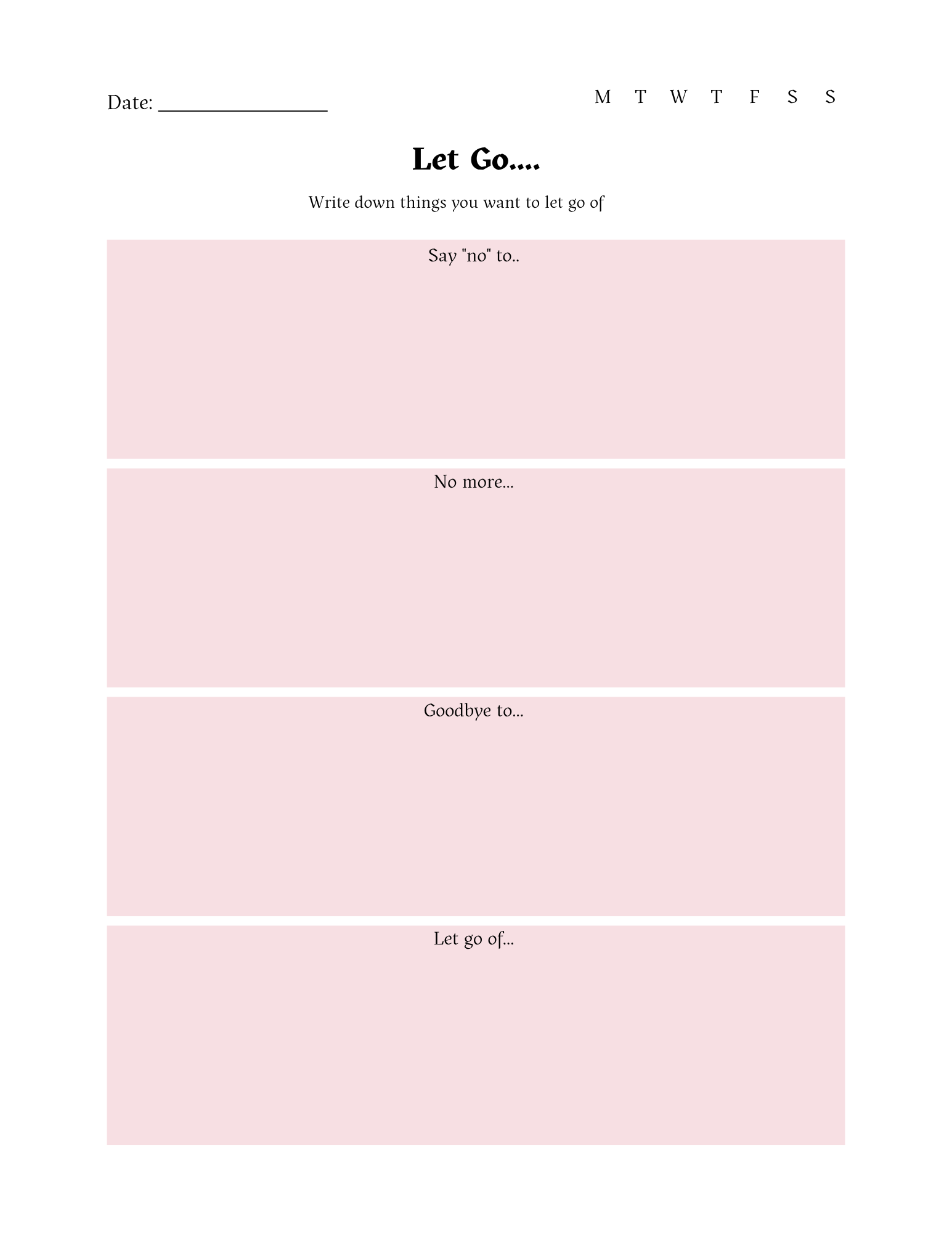 Let Go Reflection Worksheet