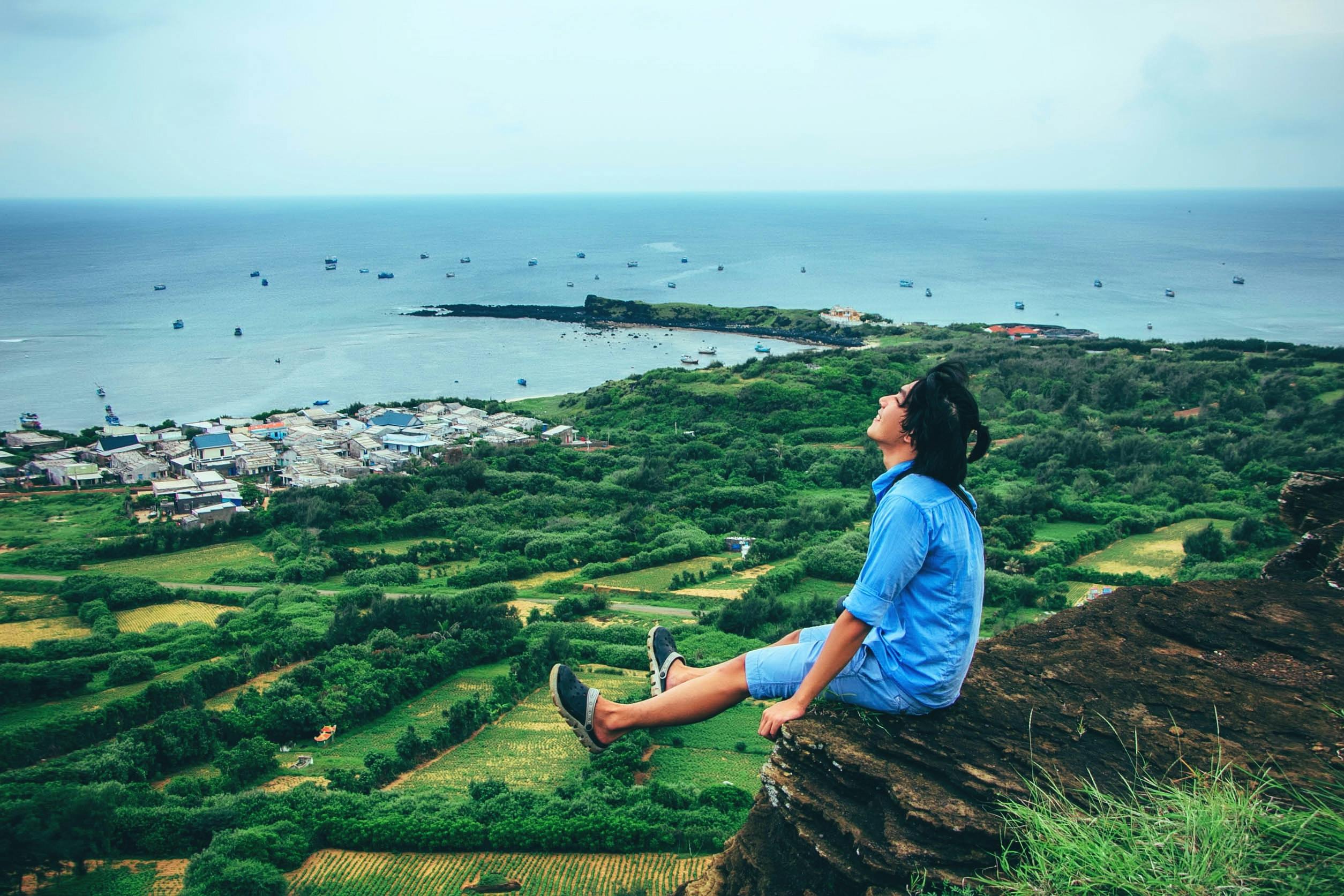 Beautiful Person Sit on Hill Image