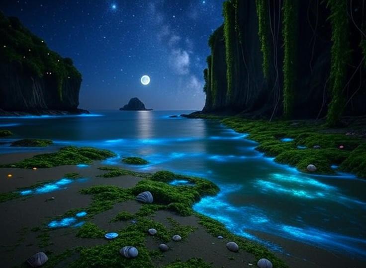 Bioluminescent Beach Canvas Art