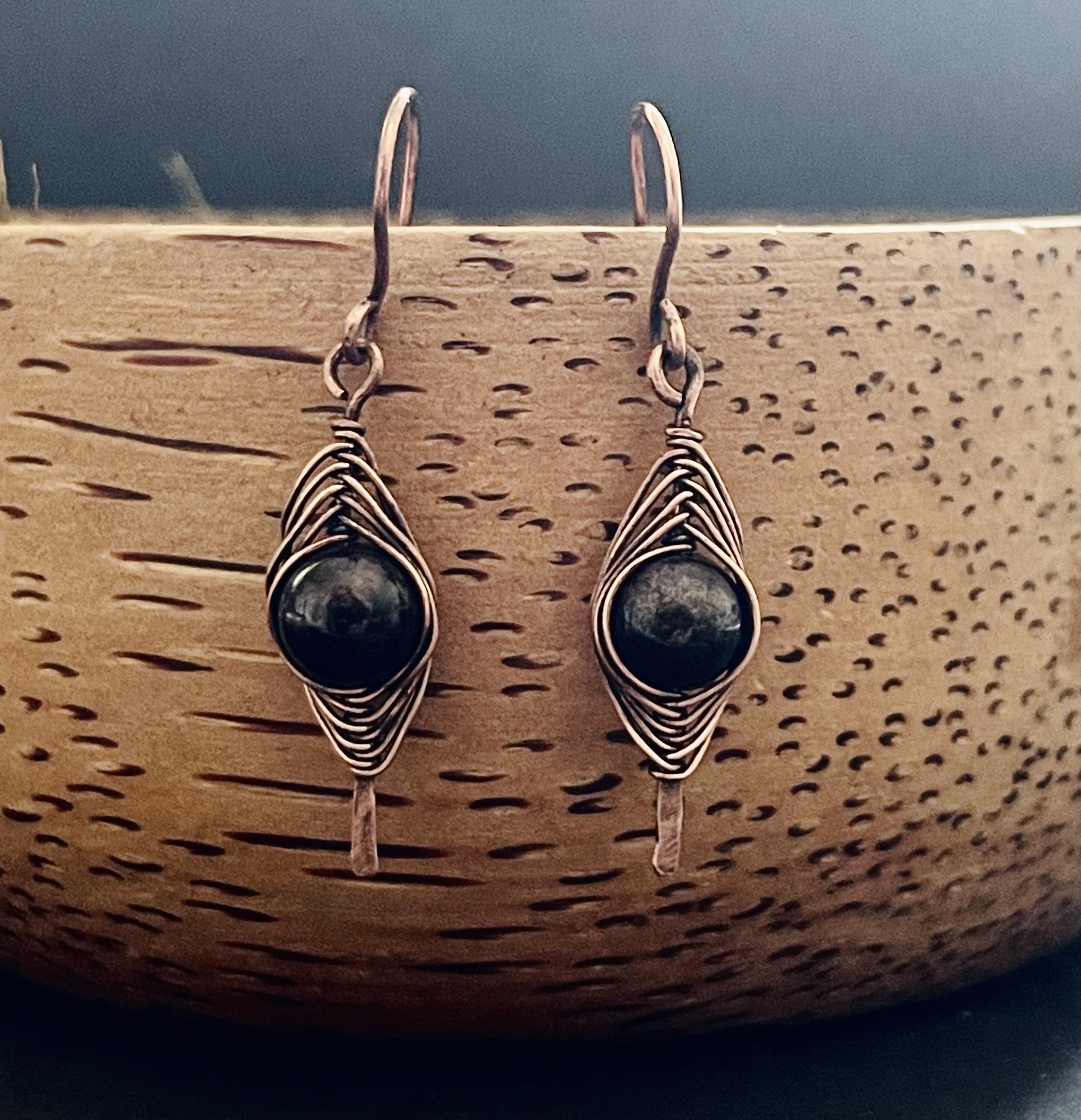 Handcrafted copper wire & Garnet earrings