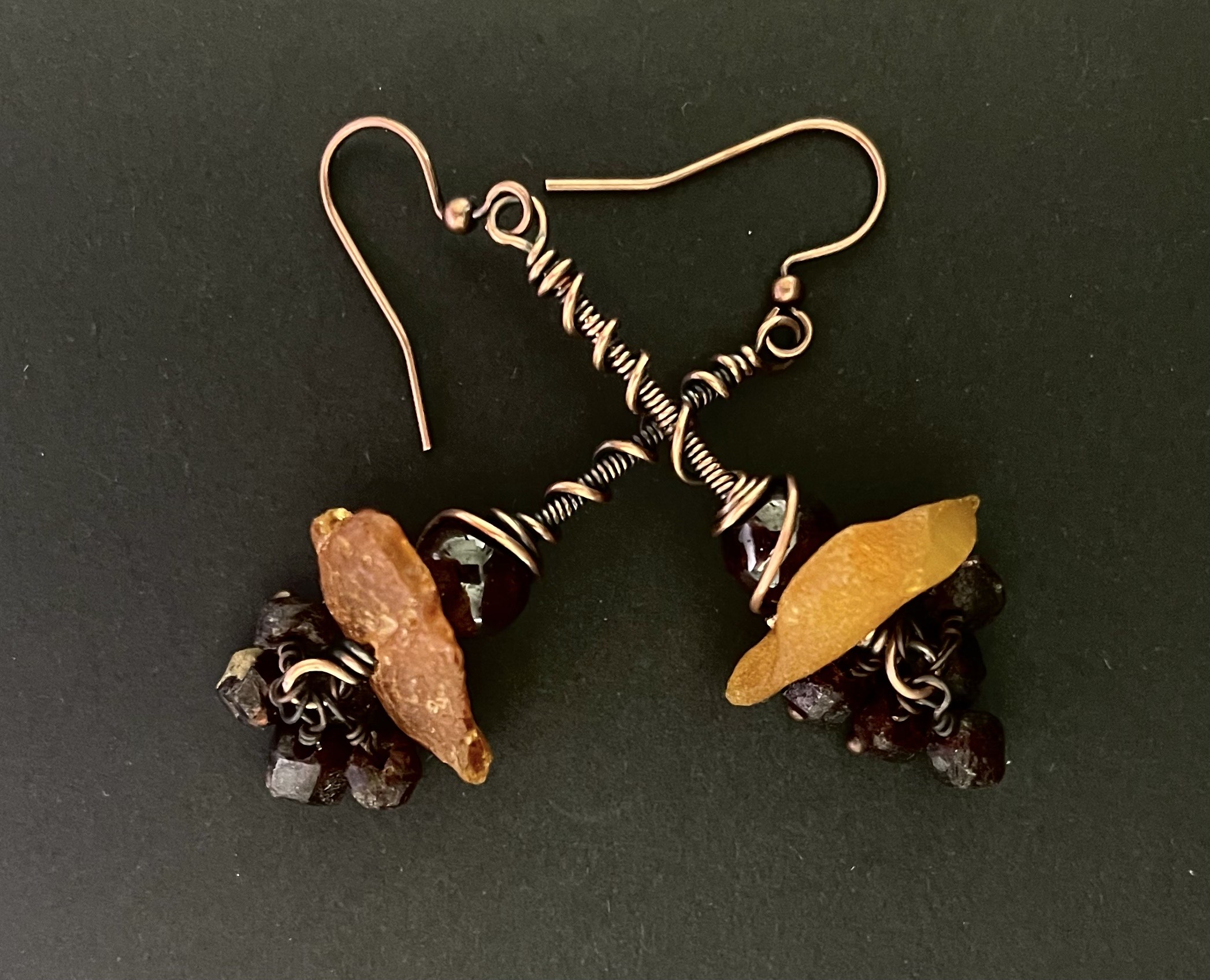 Handmade Amber and Garnet Earrings