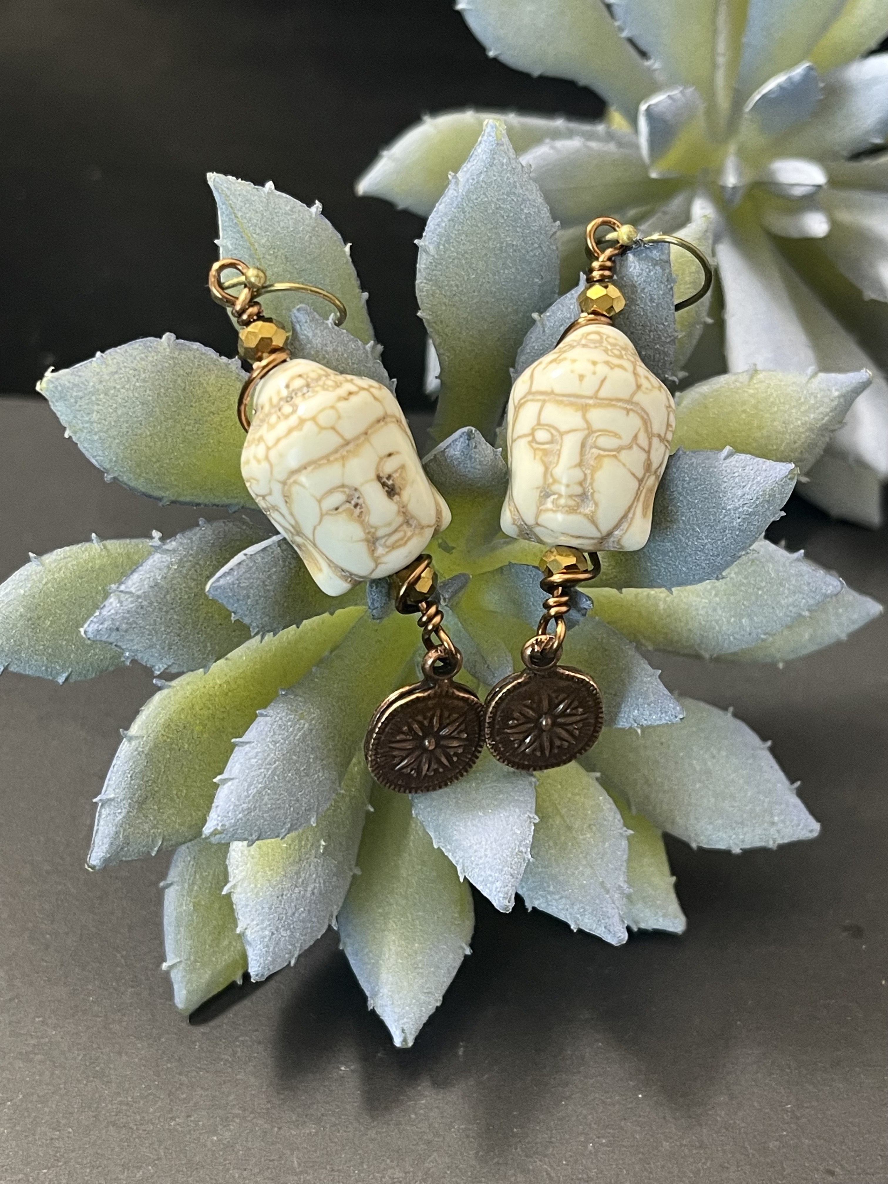 Buddha Earrings with Compass Charm