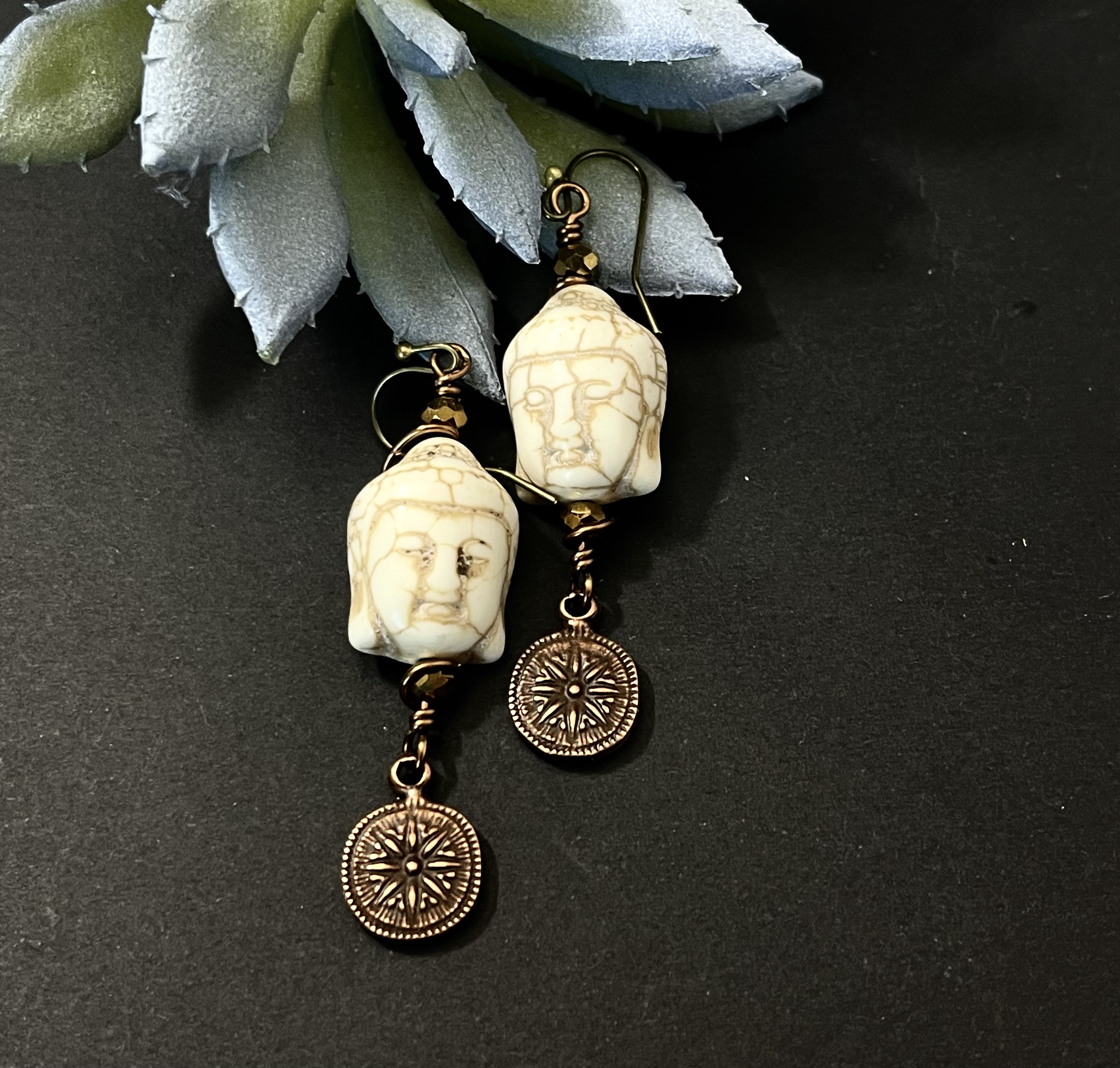 Buddha Earrings with Compass Charm