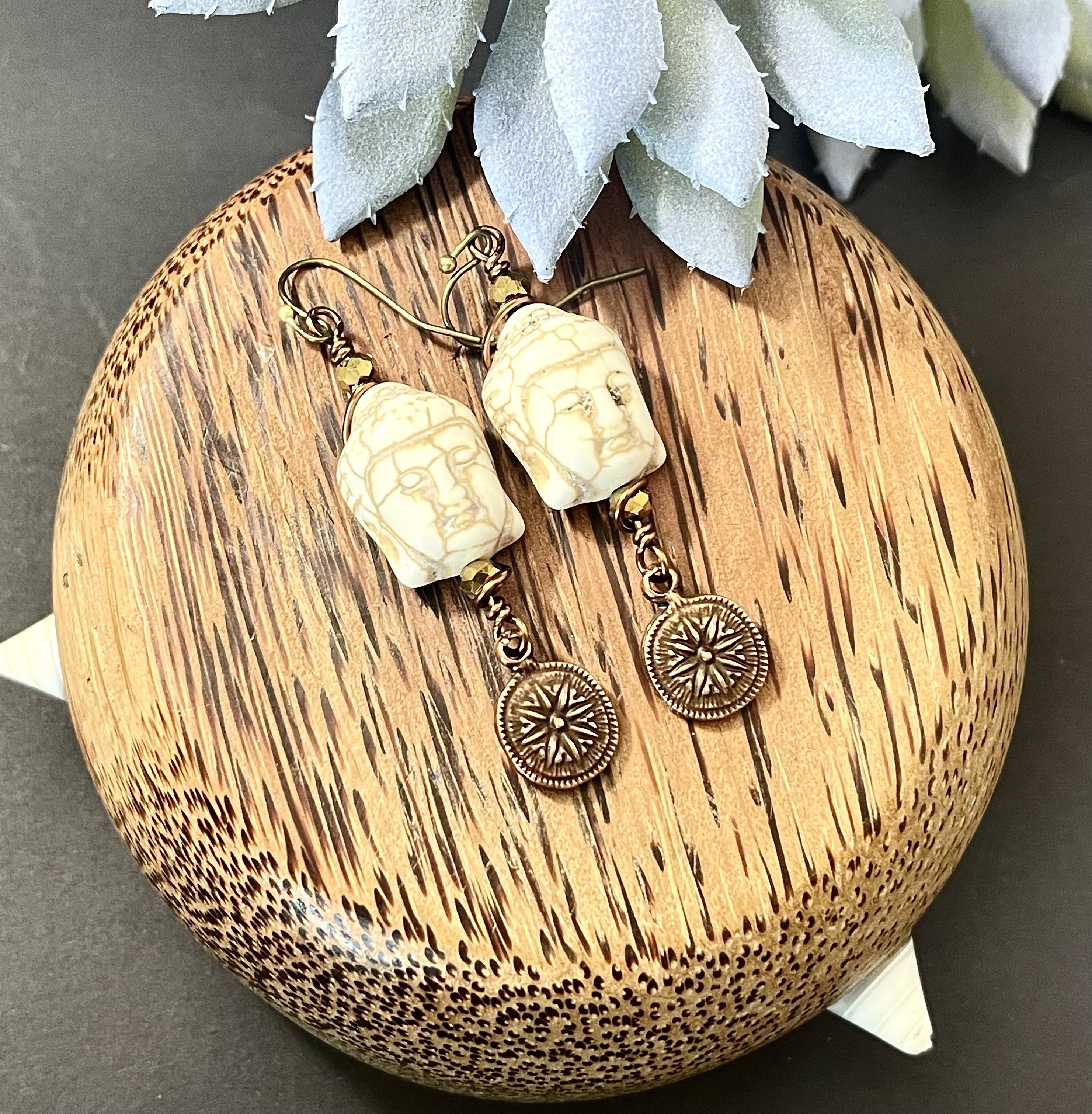 Buddha Earrings with Compass Charm