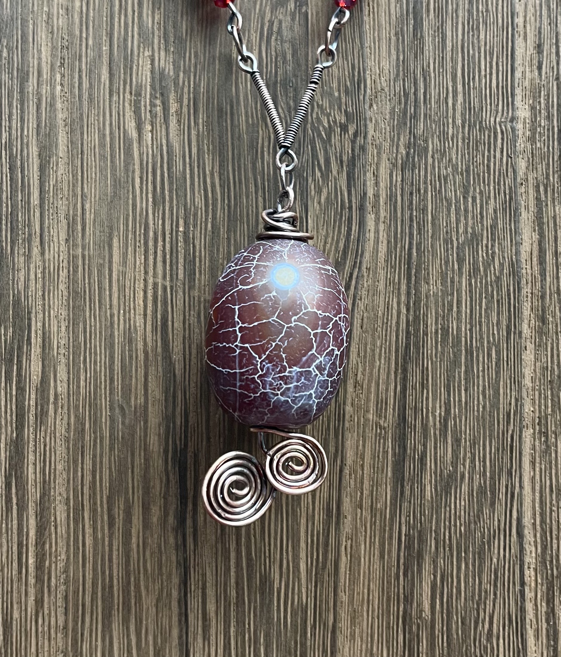 Stone necklace, dinosaur egg, agate