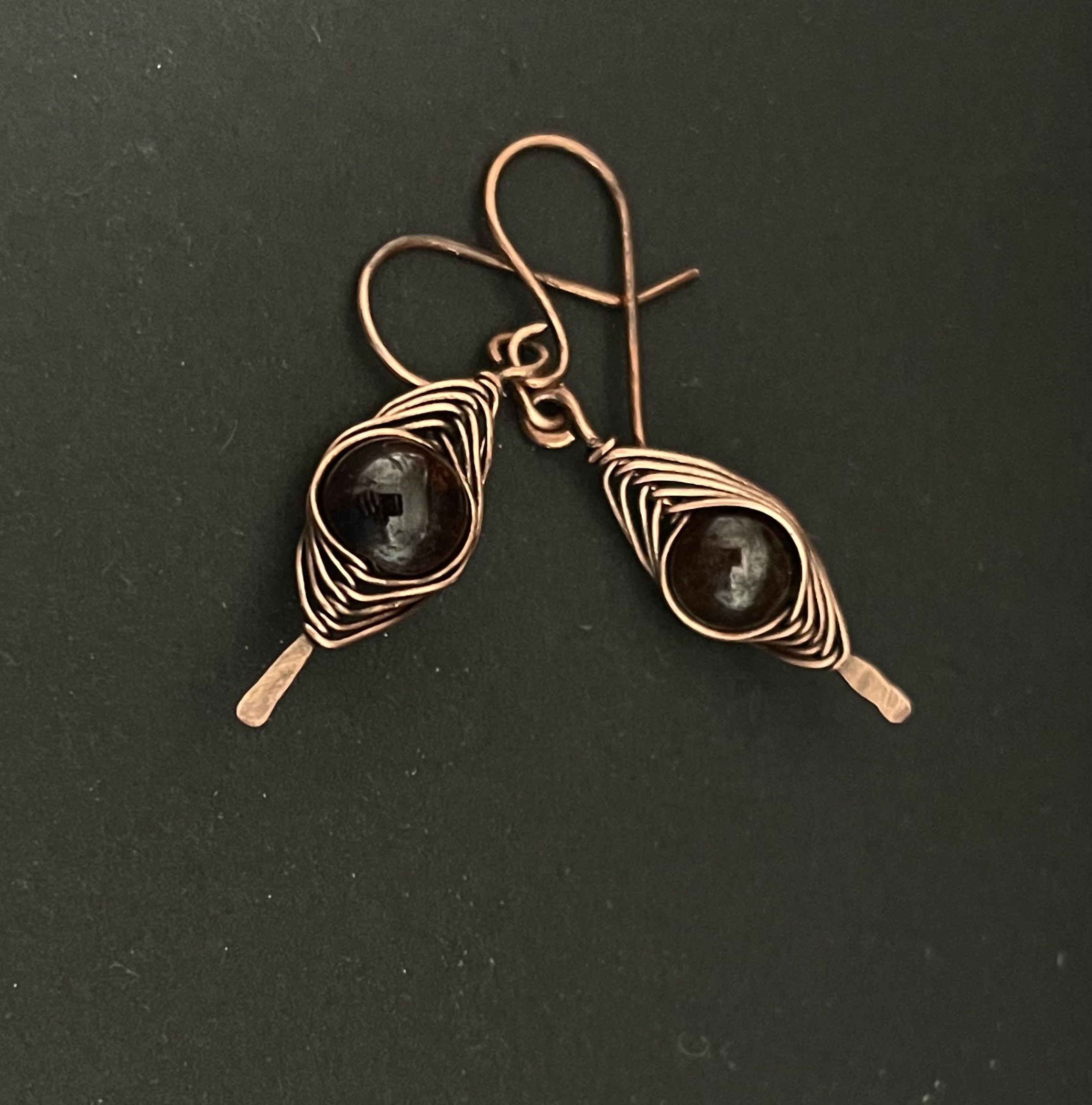 Handcrafted copper wire & Garnet earrings