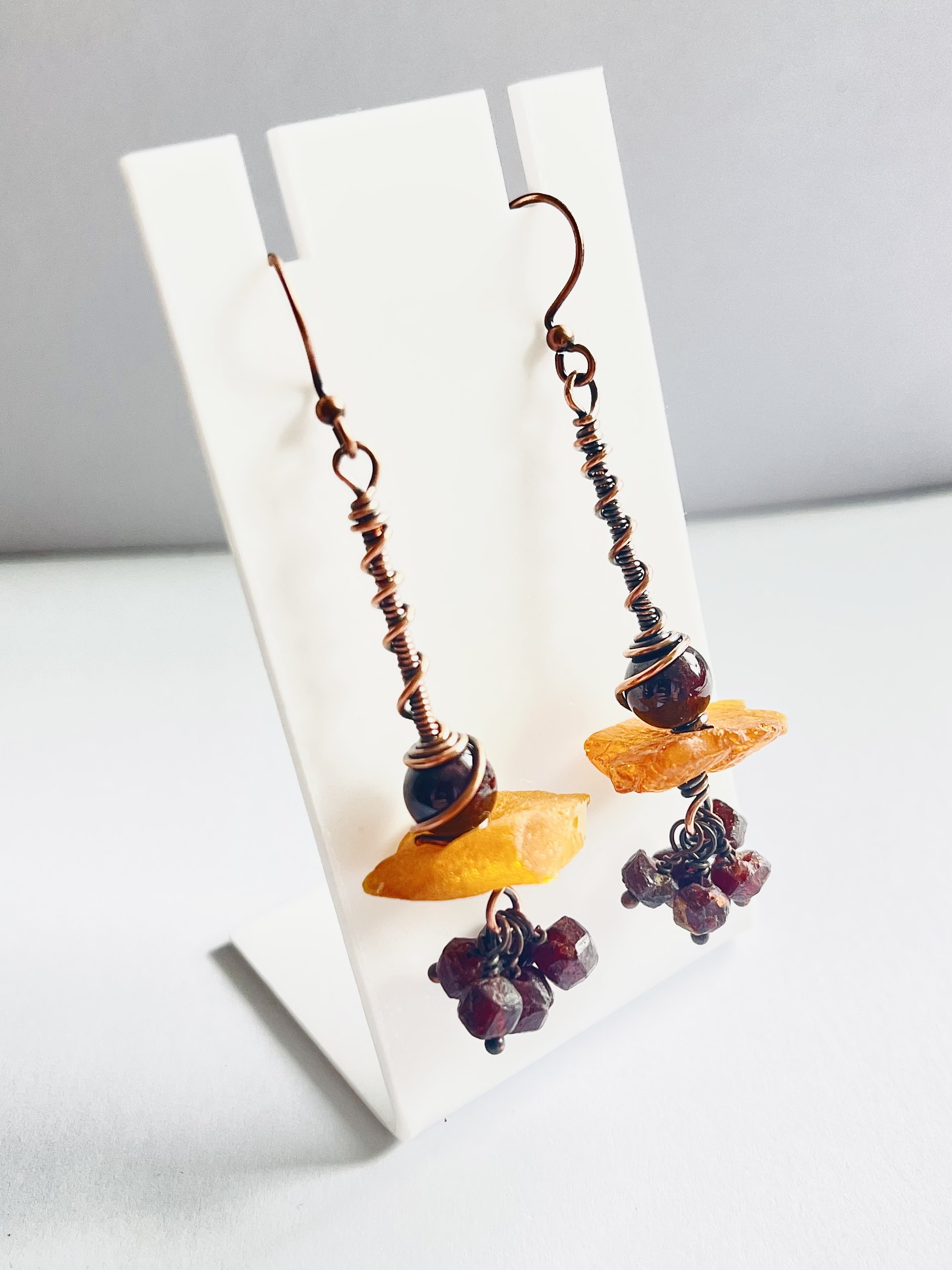 Handmade Amber and Garnet Earrings