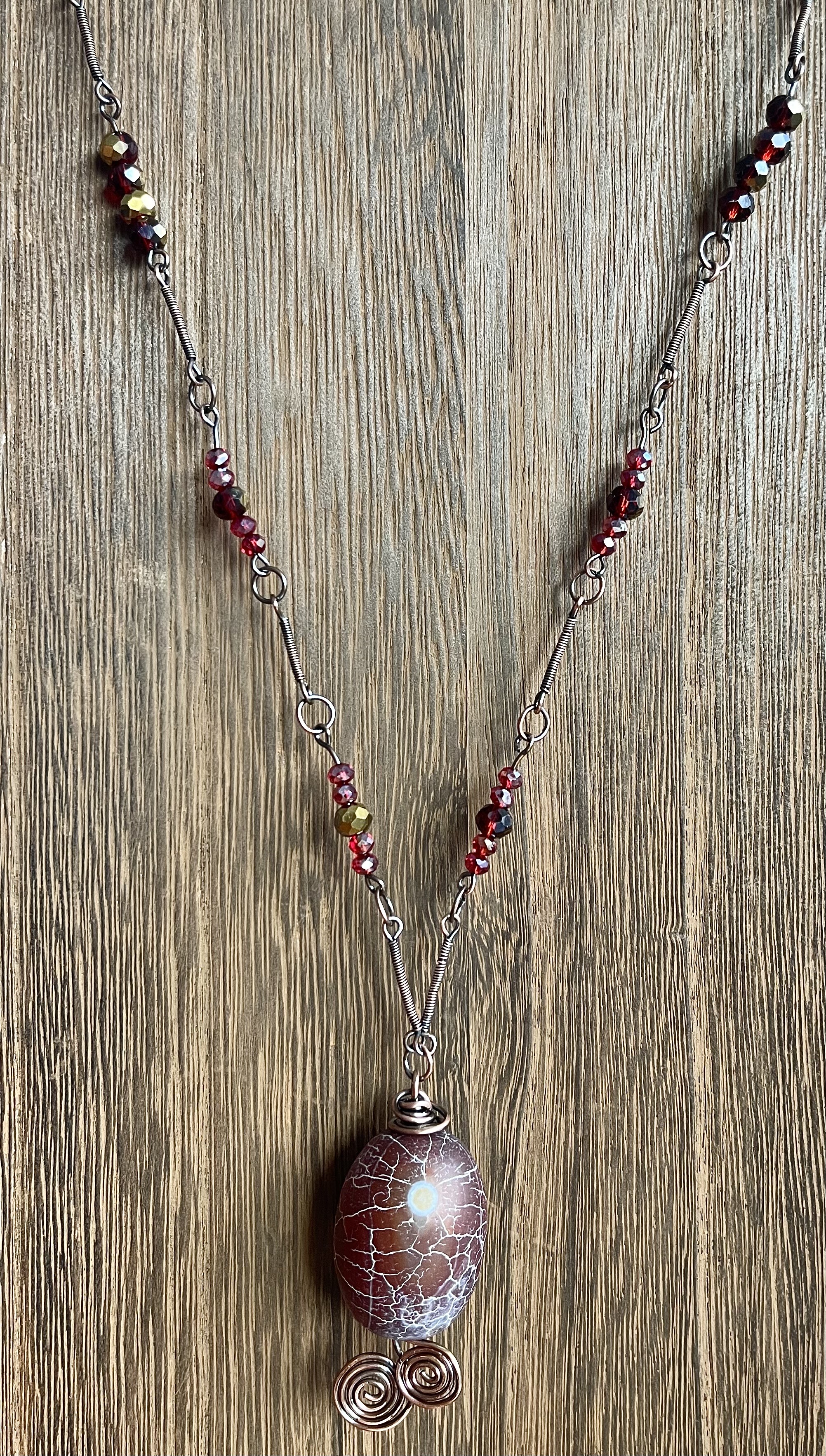 Stone necklace, dinosaur egg, agate